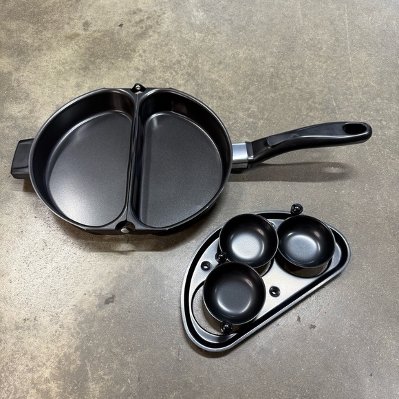 Nonstick Double Sided Folding Frying Pan Egg Poacher Skillet 3 Cup Cookers - Picture 2 of 10